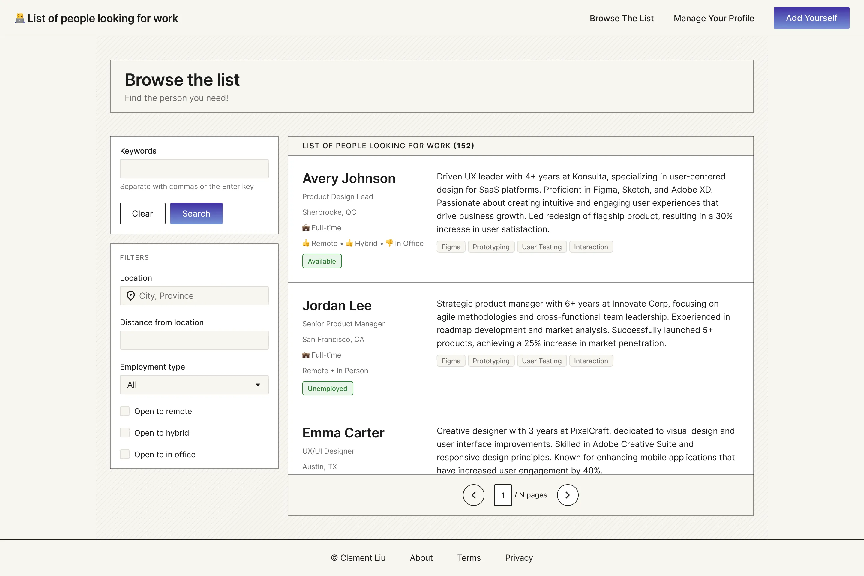 Browse the list page in light mode