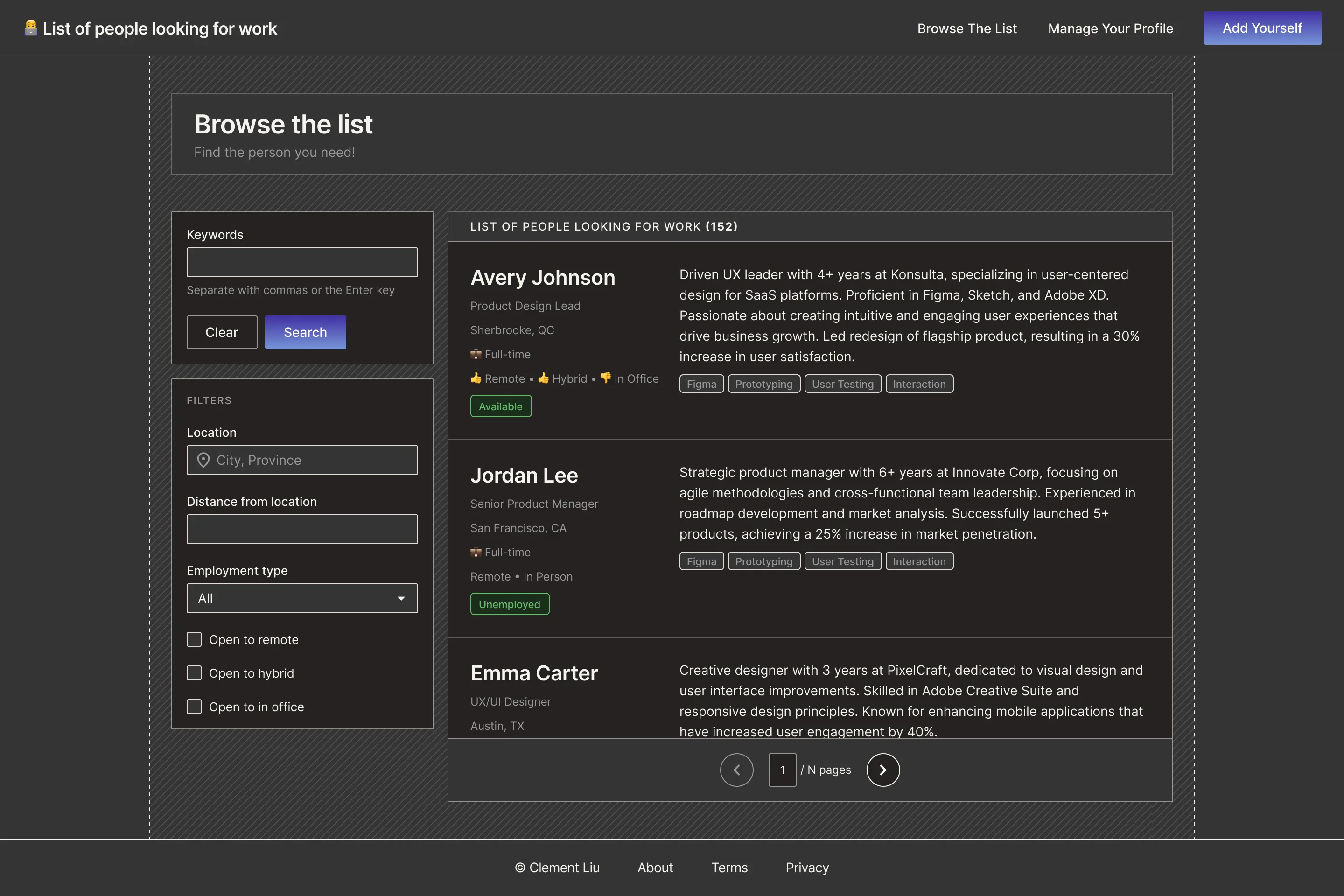 Browse the list page in dark mode