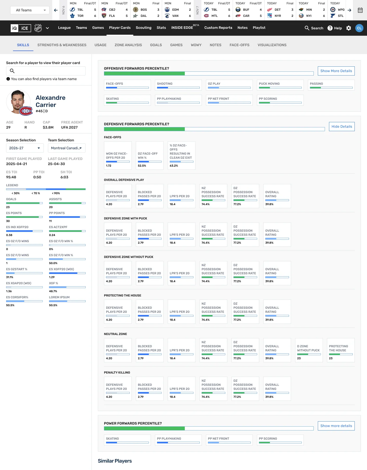 Show more details in player card